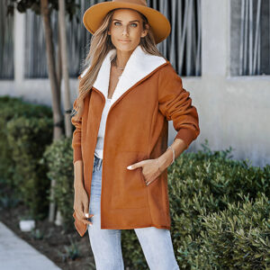 Pure Color Suede Jacket Long Loose Lapel Long Sleeves Coat For Women