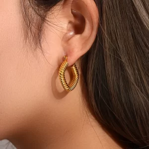 Drop Ship Chunky Croissant 18k Gold Plated Twist Hoop Earring Tube Cc Hoop Earrings Jewelry For Women