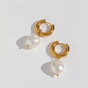 Fresh Water Pearl Drop Earring 18K Gold Plated Stainless Steel Earring Women Jewelry