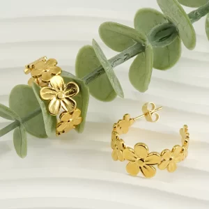 2023 Hypoallergenic Daisy Flower Geometric Earring New Design Stainless Steel 18K Gold No Faded Earrings Jewelry Accessories